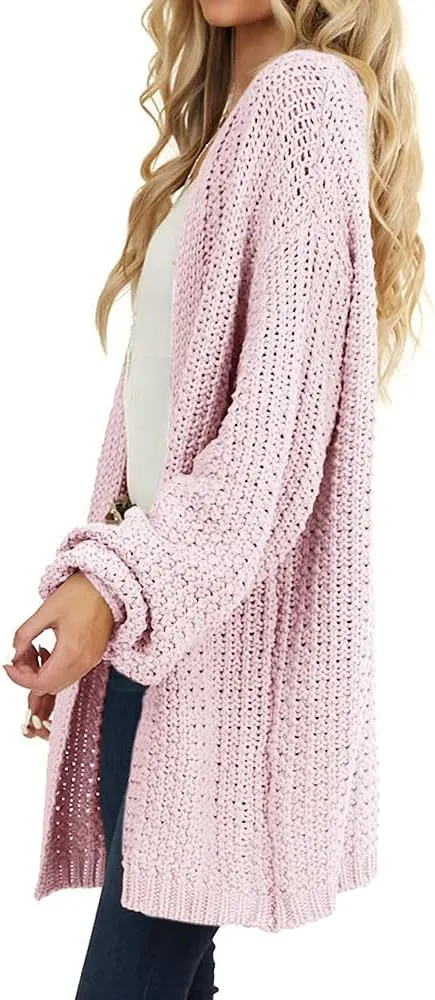 Maroway Womens Cardigan Solid Color Long Sleeve Open Front Chunky Knit Sweater Outwear