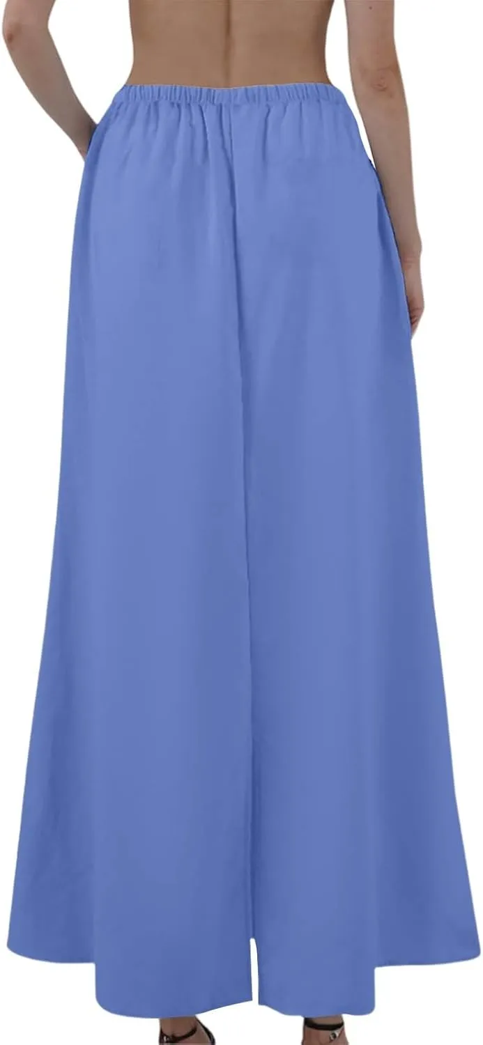 Maxi Skirts for Women Trendy Summer Boho Low Rise Drawstring Cotton Linen Skirts Casual Cute Flowy Long Fishtail Skirt