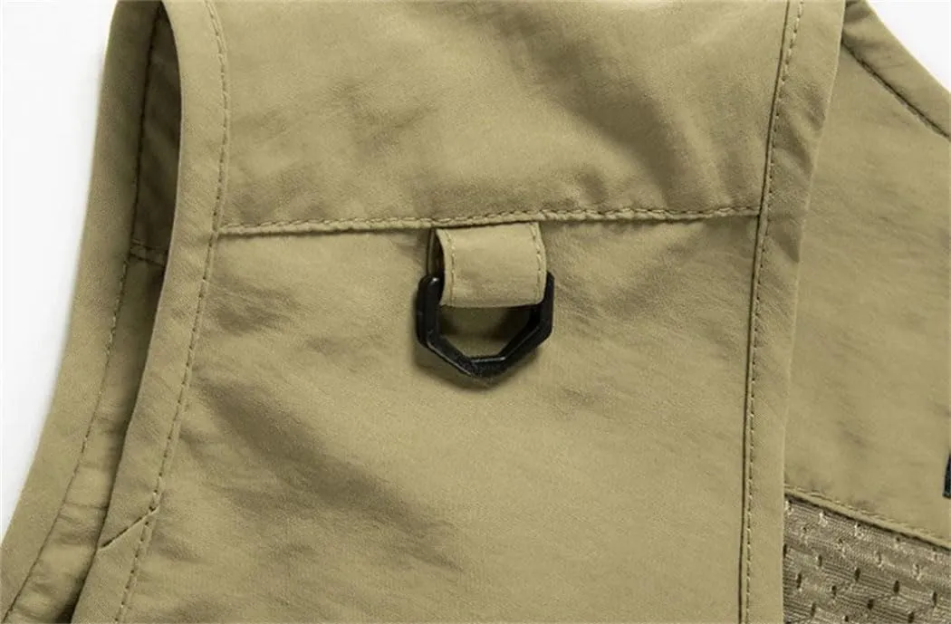 Men Outdoor Casual Vest Solid Breathable Multi-Pocket Photography Fishing Vest Sleeveless Jacket