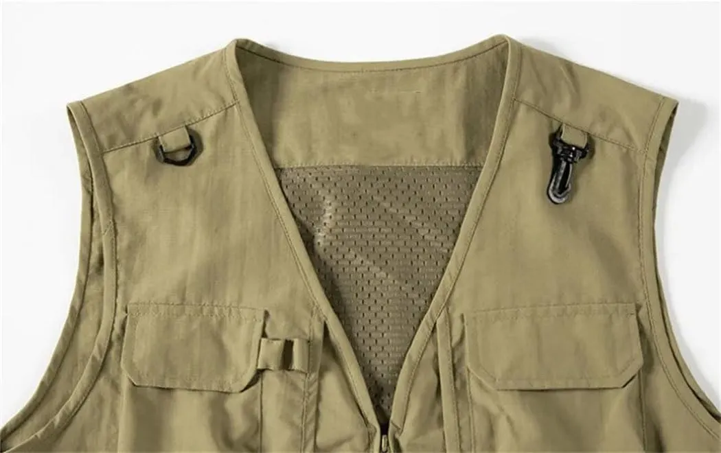 Men Outdoor Casual Vest Solid Breathable Multi-Pocket Photography Fishing Vest Sleeveless Jacket