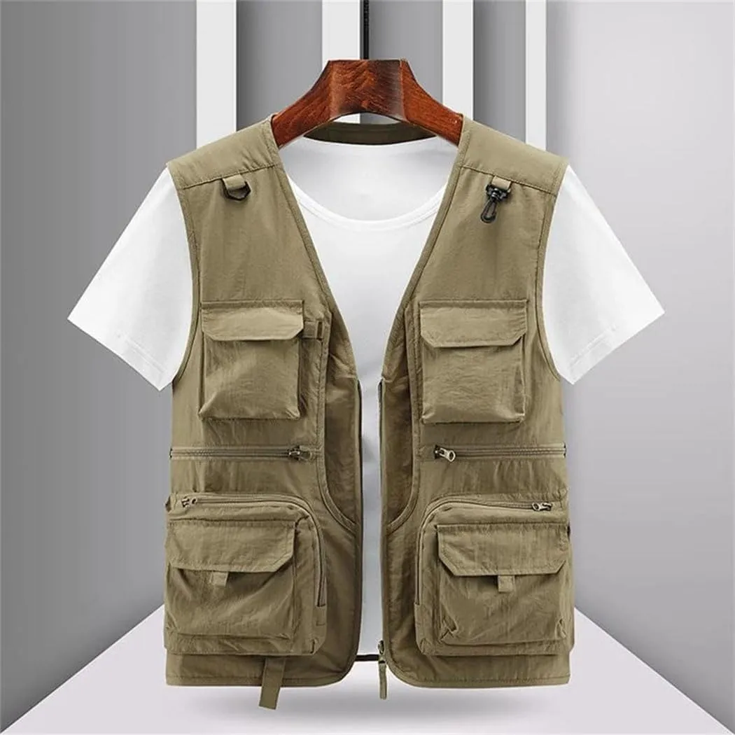 Men Outdoor Casual Vest Solid Breathable Multi-Pocket Photography Fishing Vest Sleeveless Jacket