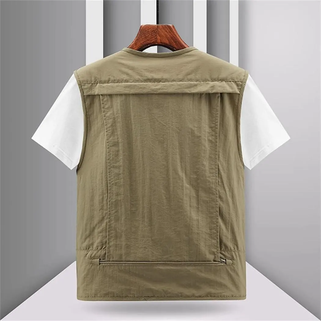 Men Outdoor Casual Vest Solid Breathable Multi-Pocket Photography Fishing Vest Sleeveless Jacket