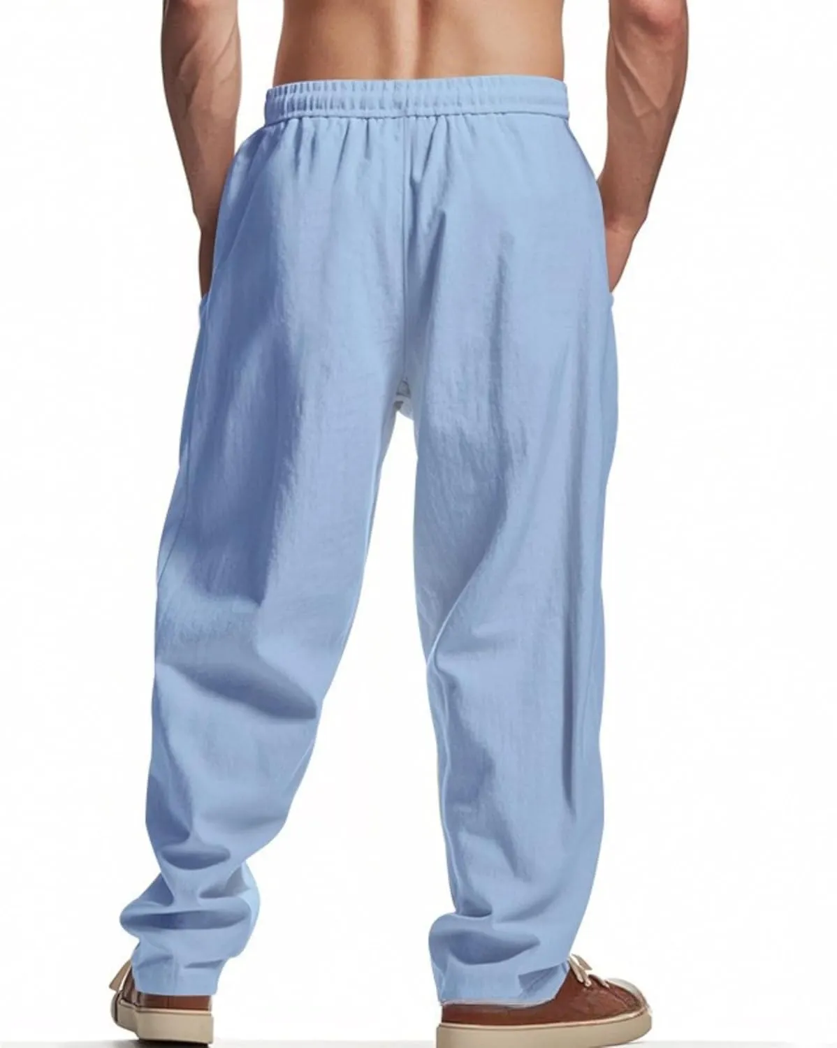 Men Summer Linen Pants USA Flag Splicing Hip Hop Pants Elastic Waist Drawstring Wide Leg Yoga Beach Trousers