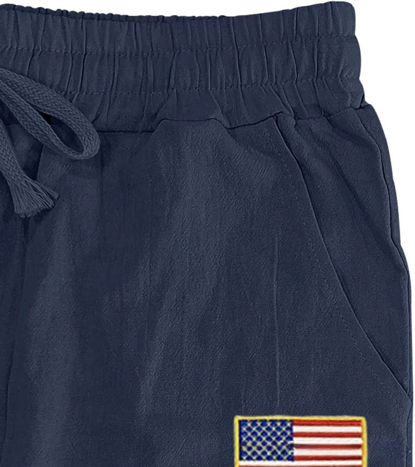 Men Summer Linen Pants USA Flag Splicing Hip Hop Pants Elastic Waist Drawstring Wide Leg Yoga Beach Trousers