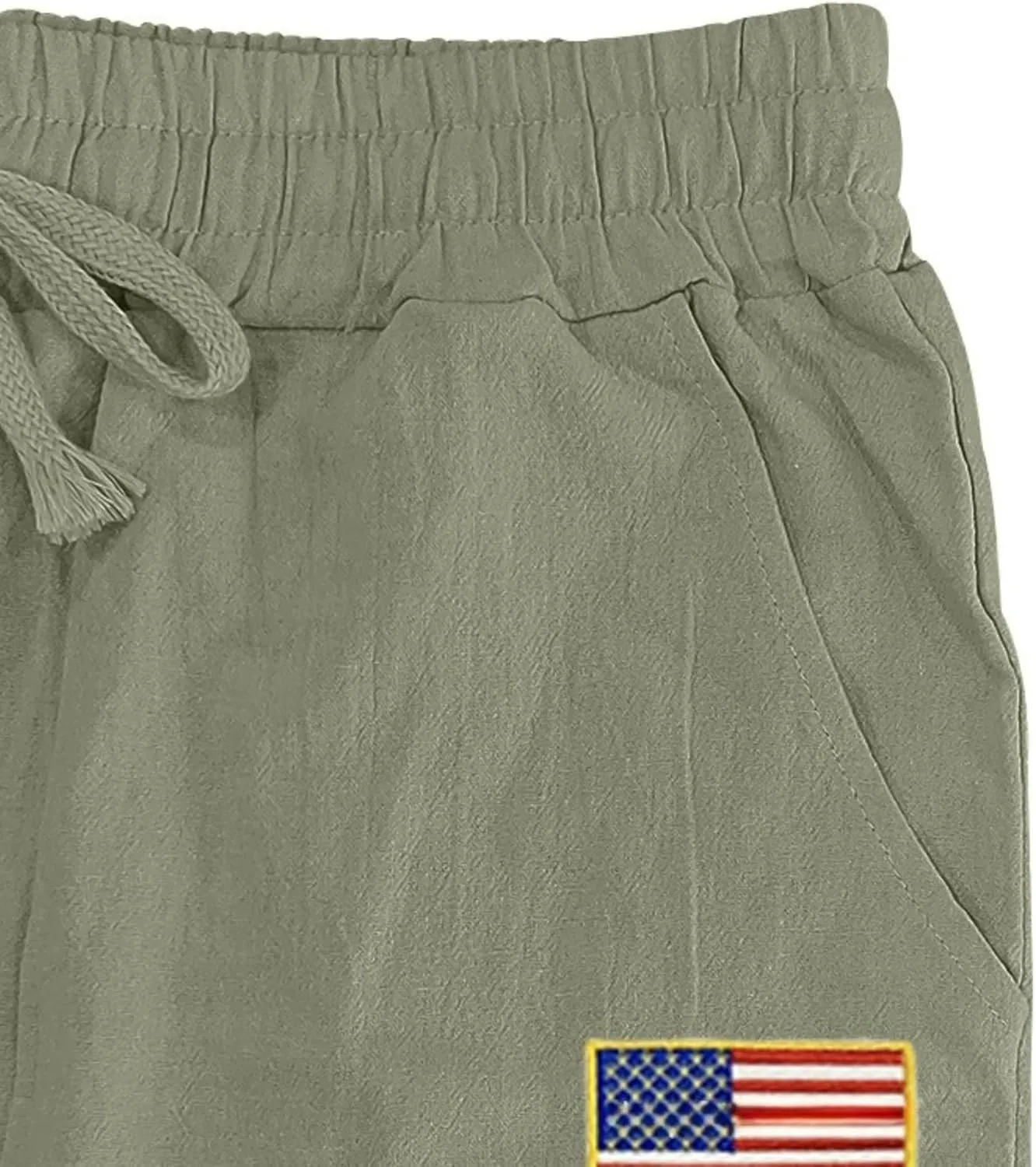 Men Summer Linen Pants USA Flag Splicing Hip Hop Pants Elastic Waist Drawstring Wide Leg Yoga Beach Trousers