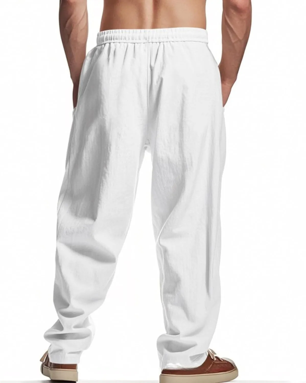 Men Summer Linen Pants USA Flag Splicing Hip Hop Pants Elastic Waist Drawstring Wide Leg Yoga Beach Trousers