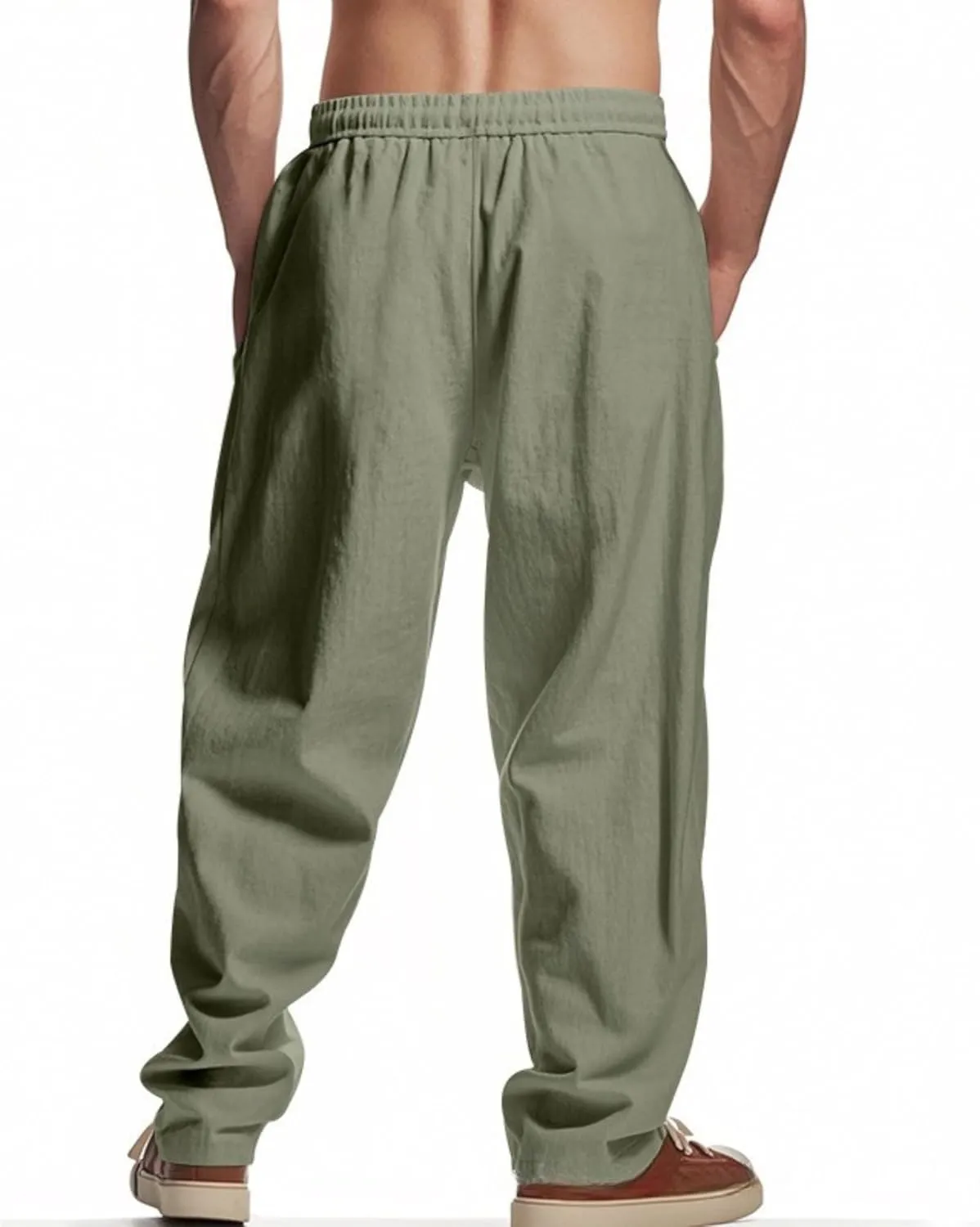 Men Summer Linen Pants USA Flag Splicing Hip Hop Pants Elastic Waist Drawstring Wide Leg Yoga Beach Trousers