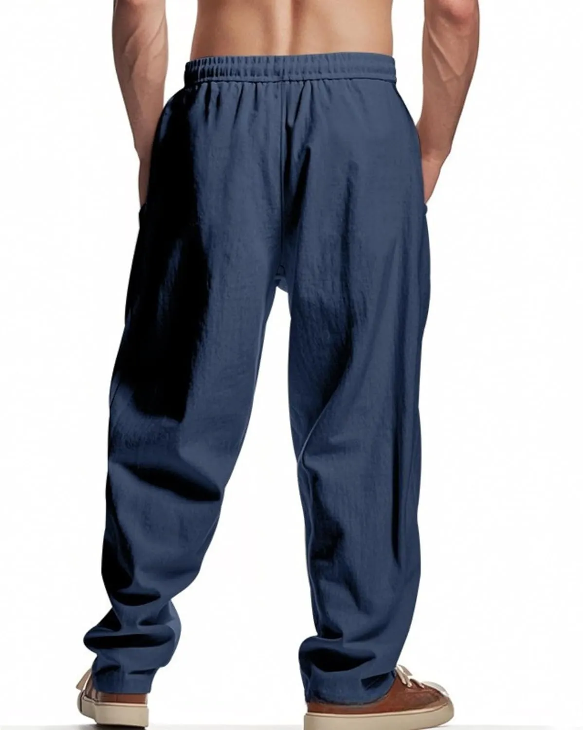 Men Summer Linen Pants USA Flag Splicing Hip Hop Pants Elastic Waist Drawstring Wide Leg Yoga Beach Trousers