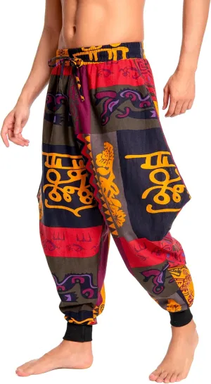 Men's Aladdin Hippie Harem Pants Loose Cotton Linen Drop Crotch Trousers Casual Baggy Elastic Waist Yoga Pants
