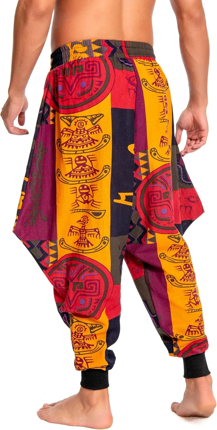 Men's Aladdin Hippie Harem Pants Loose Cotton Linen Drop Crotch Trousers Casual Baggy Elastic Waist Yoga Pants