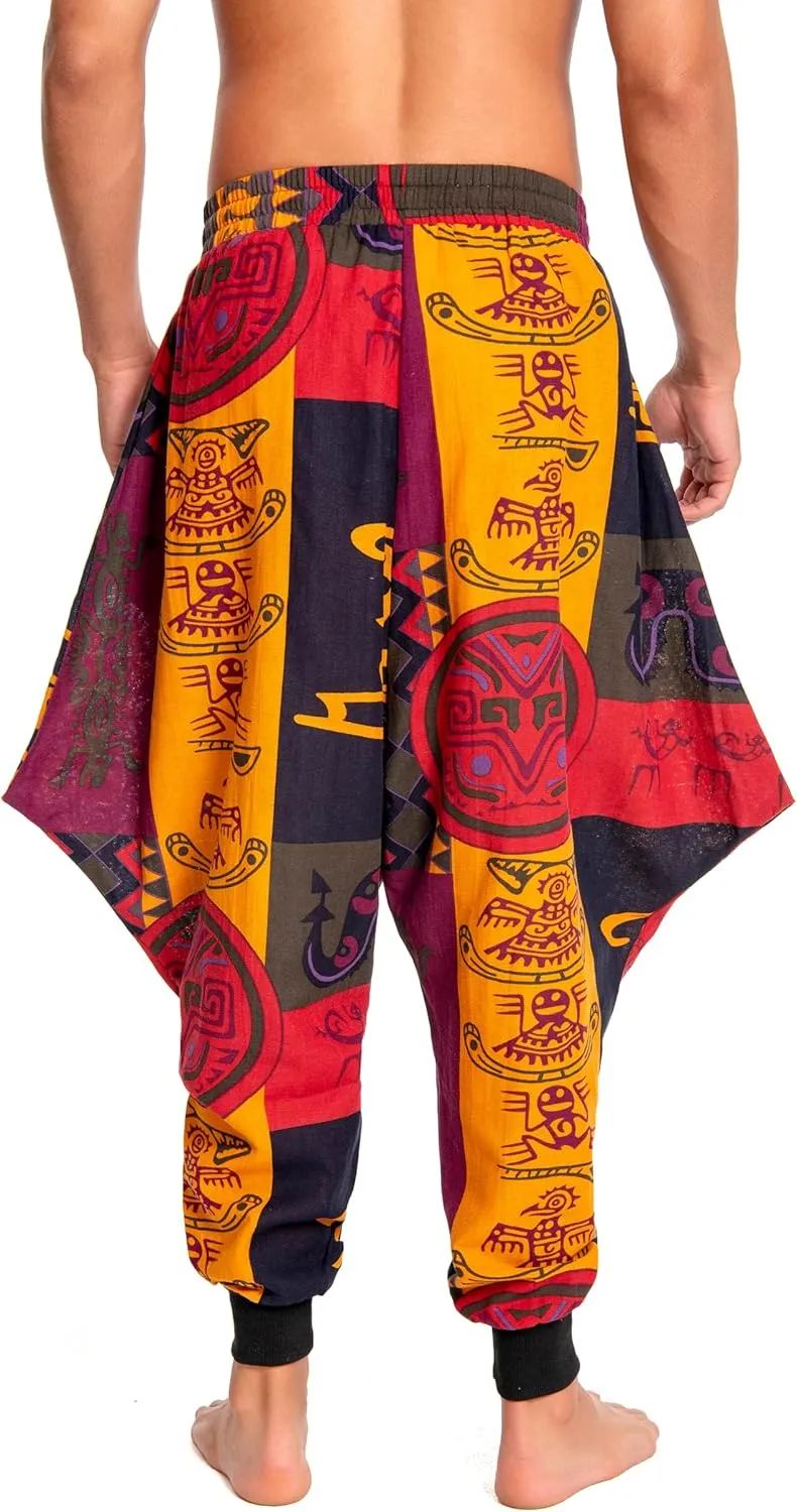 Men's Aladdin Hippie Harem Pants Loose Cotton Linen Drop Crotch Trousers Casual Baggy Elastic Waist Yoga Pants
