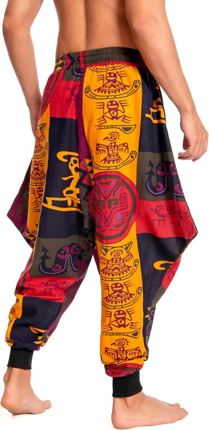 Men's Aladdin Hippie Harem Pants Loose Cotton Linen Drop Crotch Trousers Casual Baggy Elastic Waist Yoga Pants