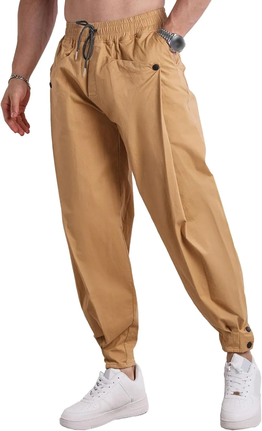Men's Casual Jogger Pants Outdoor Hiking Twill Track Tapered Pants Lightweight Drawstring Sports Cargo Trousers