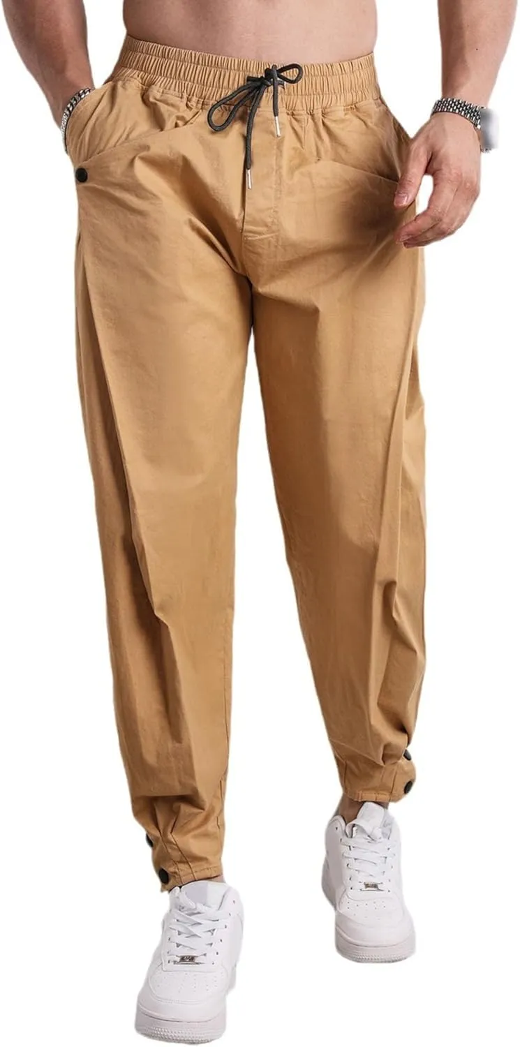 Men's Casual Jogger Pants Outdoor Hiking Twill Track Tapered Pants Lightweight Drawstring Sports Cargo Trousers
