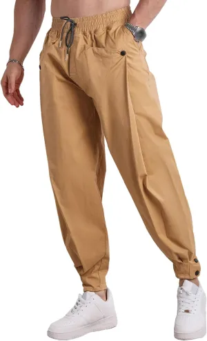 Men's Casual Jogger Pants Outdoor Hiking Twill Track Tapered Pants Lightweight Drawstring Sports Cargo Trousers