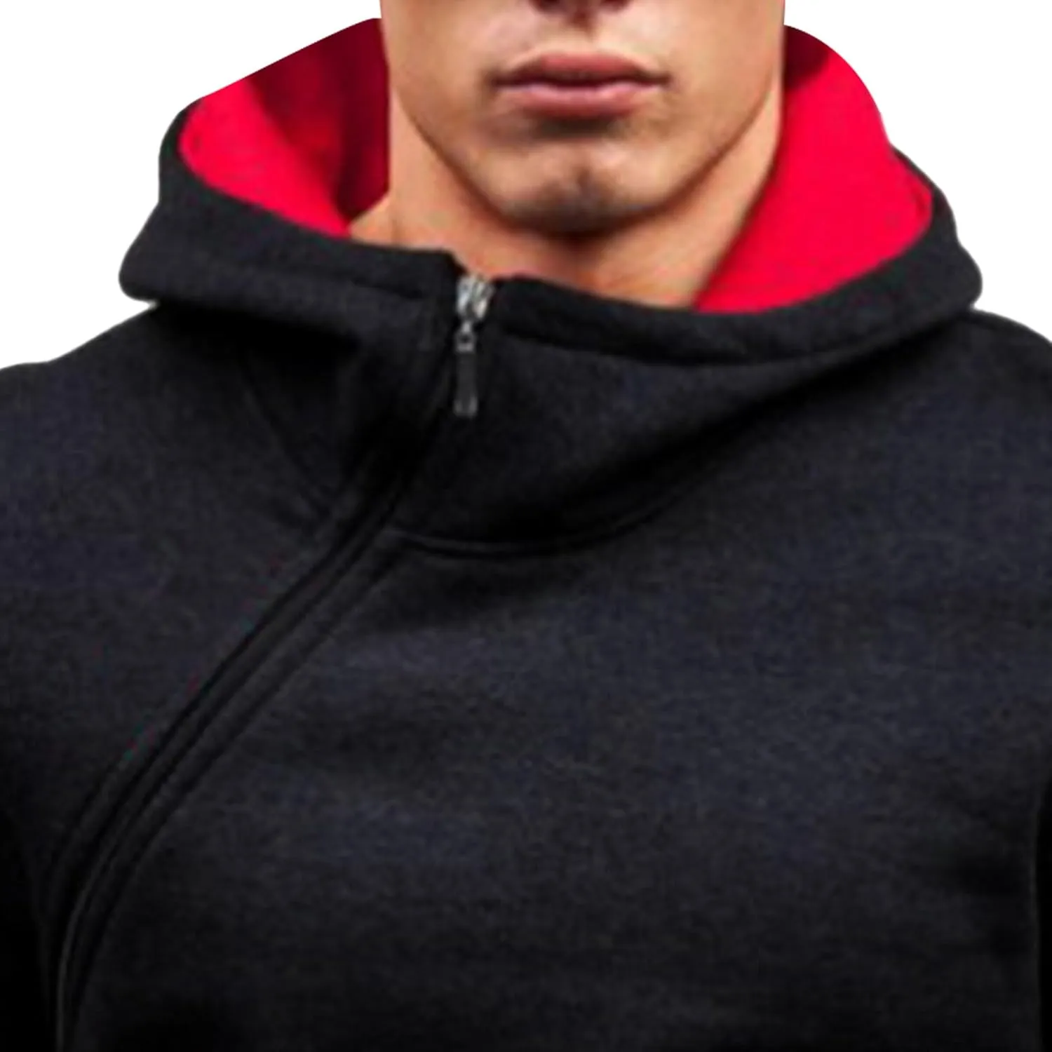Men's Diagonal Zipper Hoodie Heavyweight Fleece Sweatshirts With Hood Long Sleeve Male Cotton Hoodie