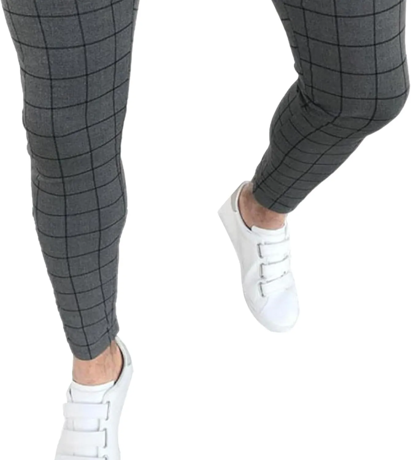 Men's Fashion Stretch Dress Pants Casual Business Golf Pant Trousers Slim Fit Plaid Skinny Long Pants