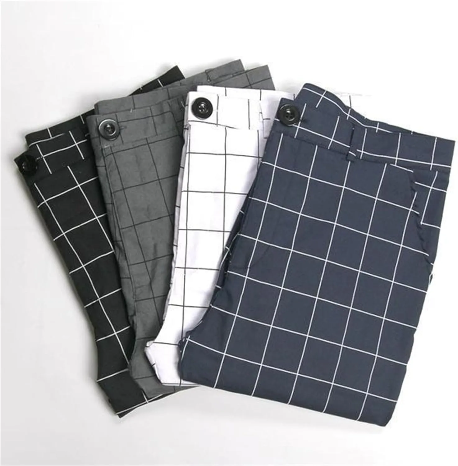 Men's Fashion Stretch Dress Pants Casual Business Golf Pant Trousers Slim Fit Plaid Skinny Long Pants