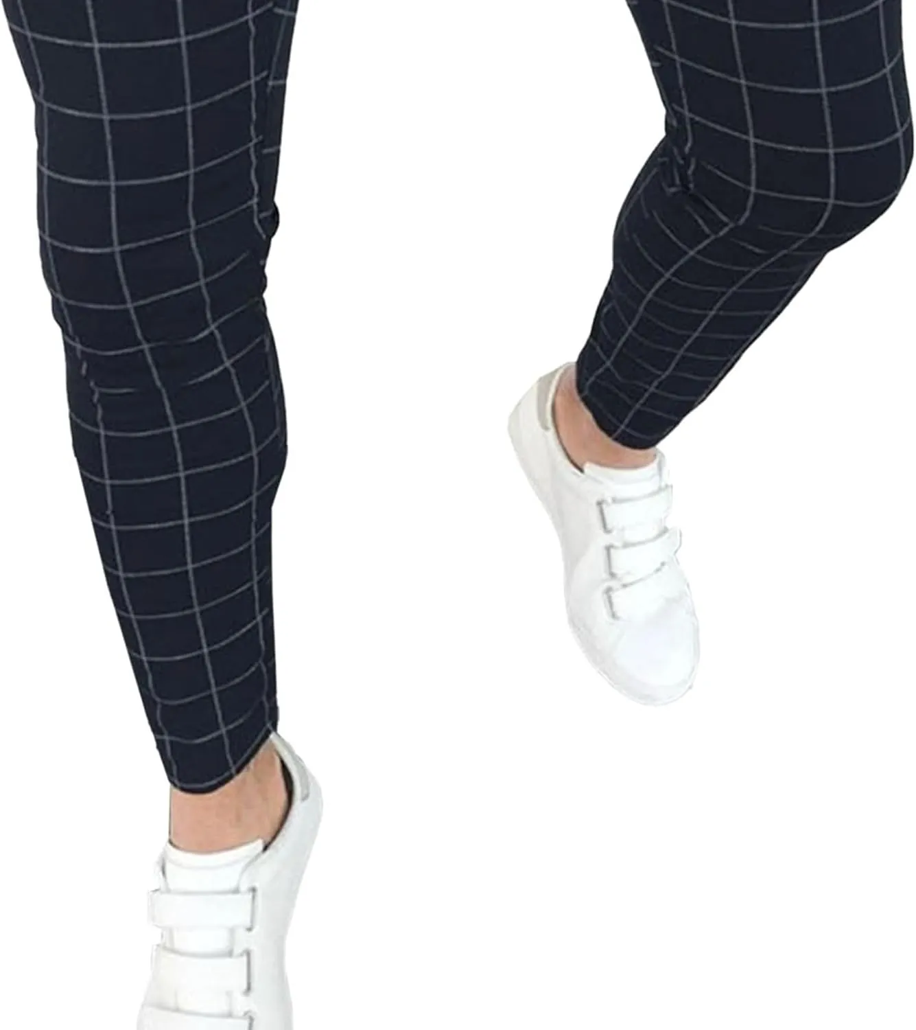 Men's Fashion Stretch Dress Pants Casual Business Golf Pant Trousers Slim Fit Plaid Skinny Long Pants