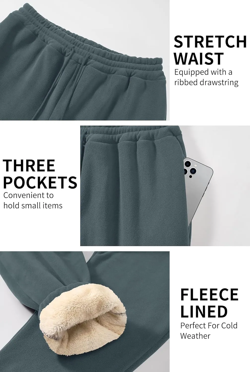 Men's Fleece Lined Sherpa Sweatpants Active Running Joggers with Pockets (S-2XL)