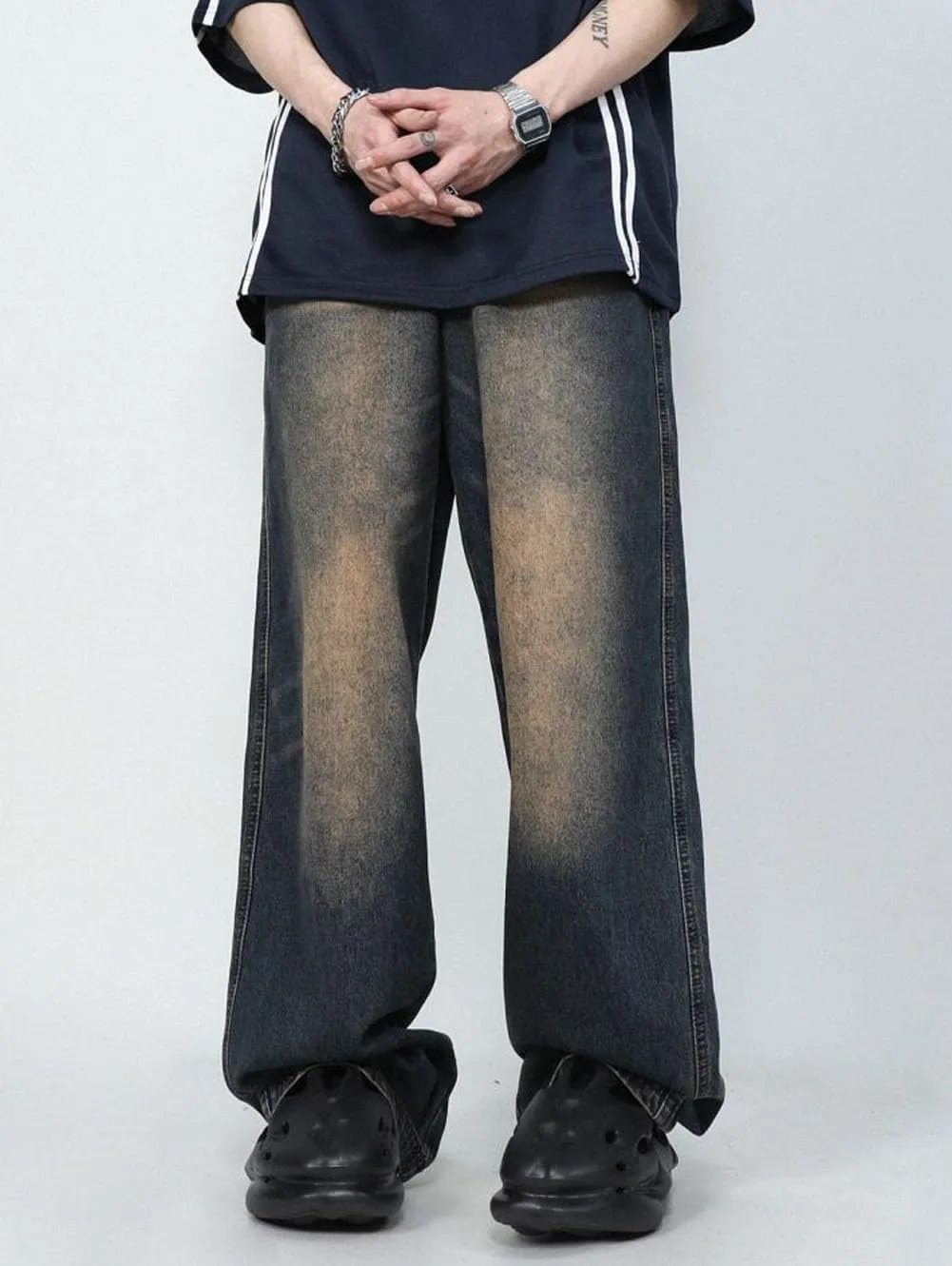 Mens Jeans Straight Leg Relaxed Fit Washed Trendy Y2K Hip Hop Going Out Denim Pants