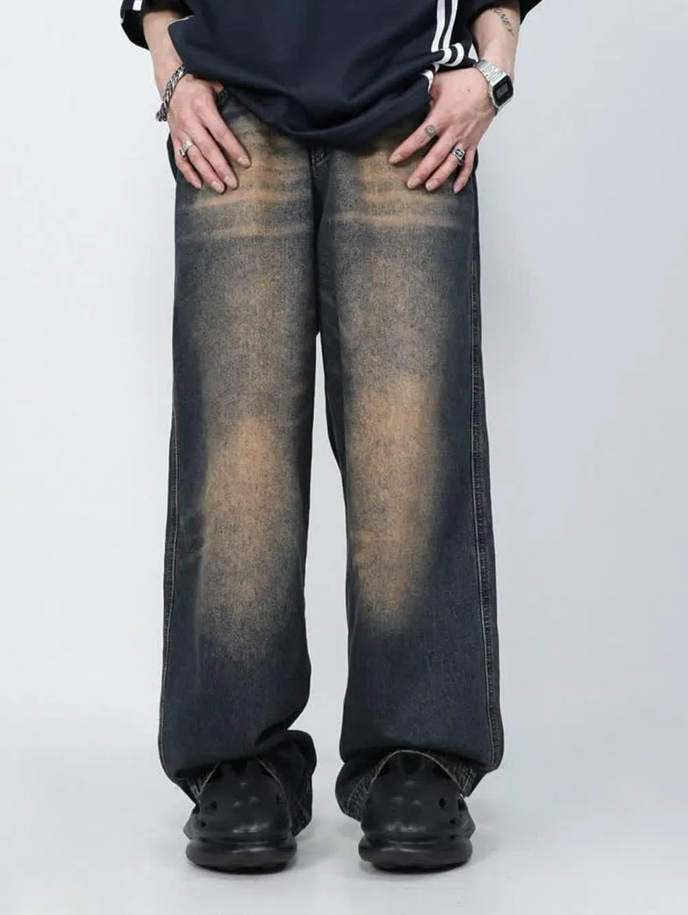 Mens Jeans Straight Leg Relaxed Fit Washed Trendy Y2K Hip Hop Going Out Denim Pants