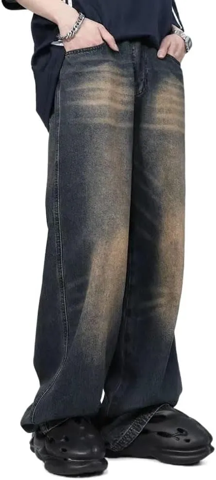 Mens Jeans Straight Leg Relaxed Fit Washed Trendy Y2K Hip Hop Going Out Denim Pants