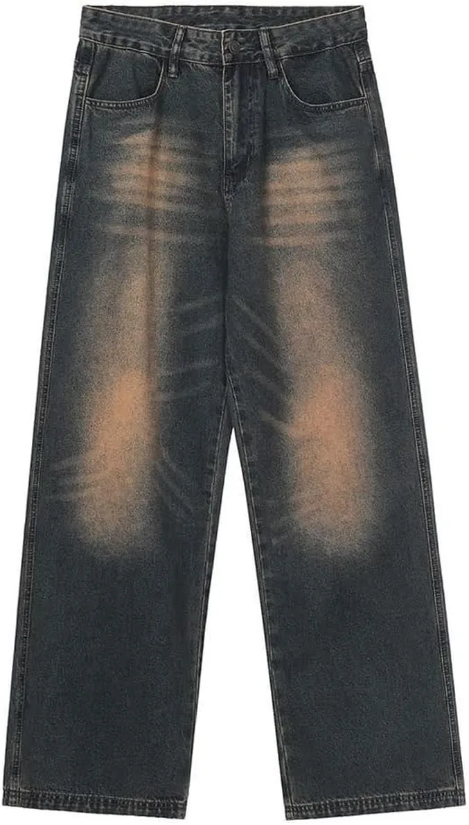 Mens Jeans Straight Leg Relaxed Fit Washed Trendy Y2K Hip Hop Going Out Denim Pants