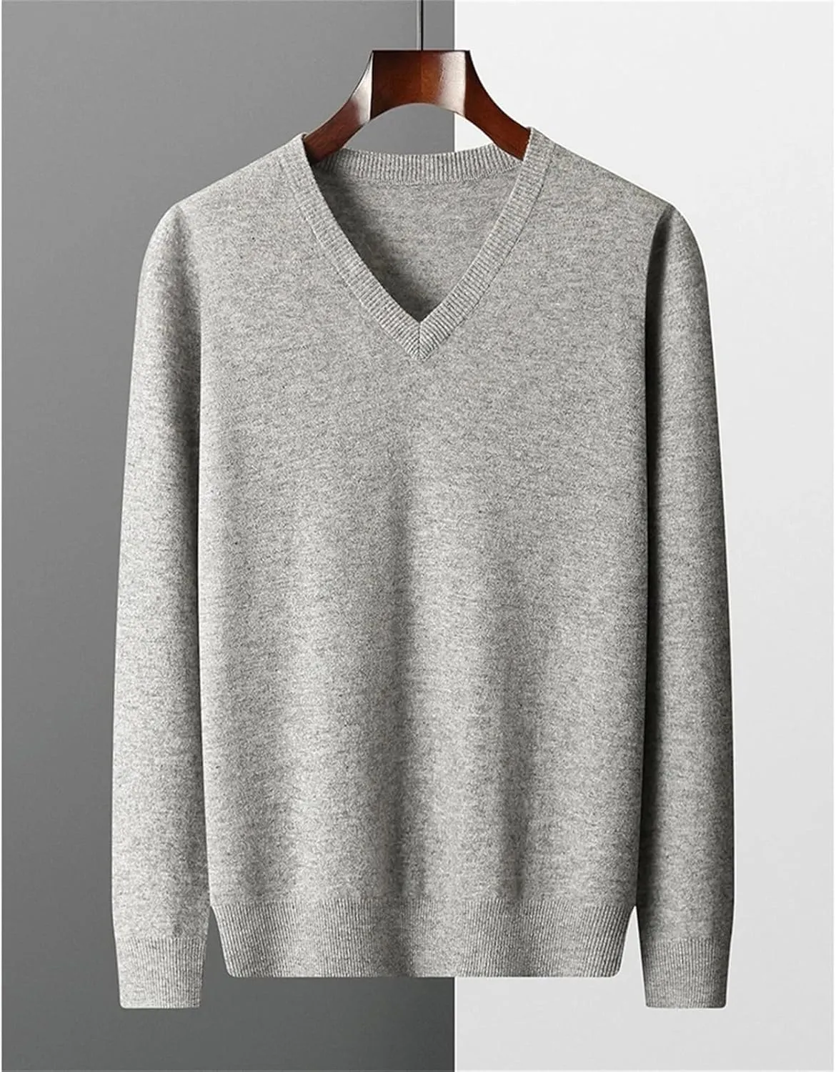 Men's Merino Wool Sweater V-Neck Pullover Top Autumn Winter Knitted Sweaters Casual Loose Jumper