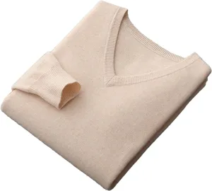 Men's Merino Wool Sweater V-Neck Pullover Top Autumn Winter Knitted Sweaters Casual Loose Jumper