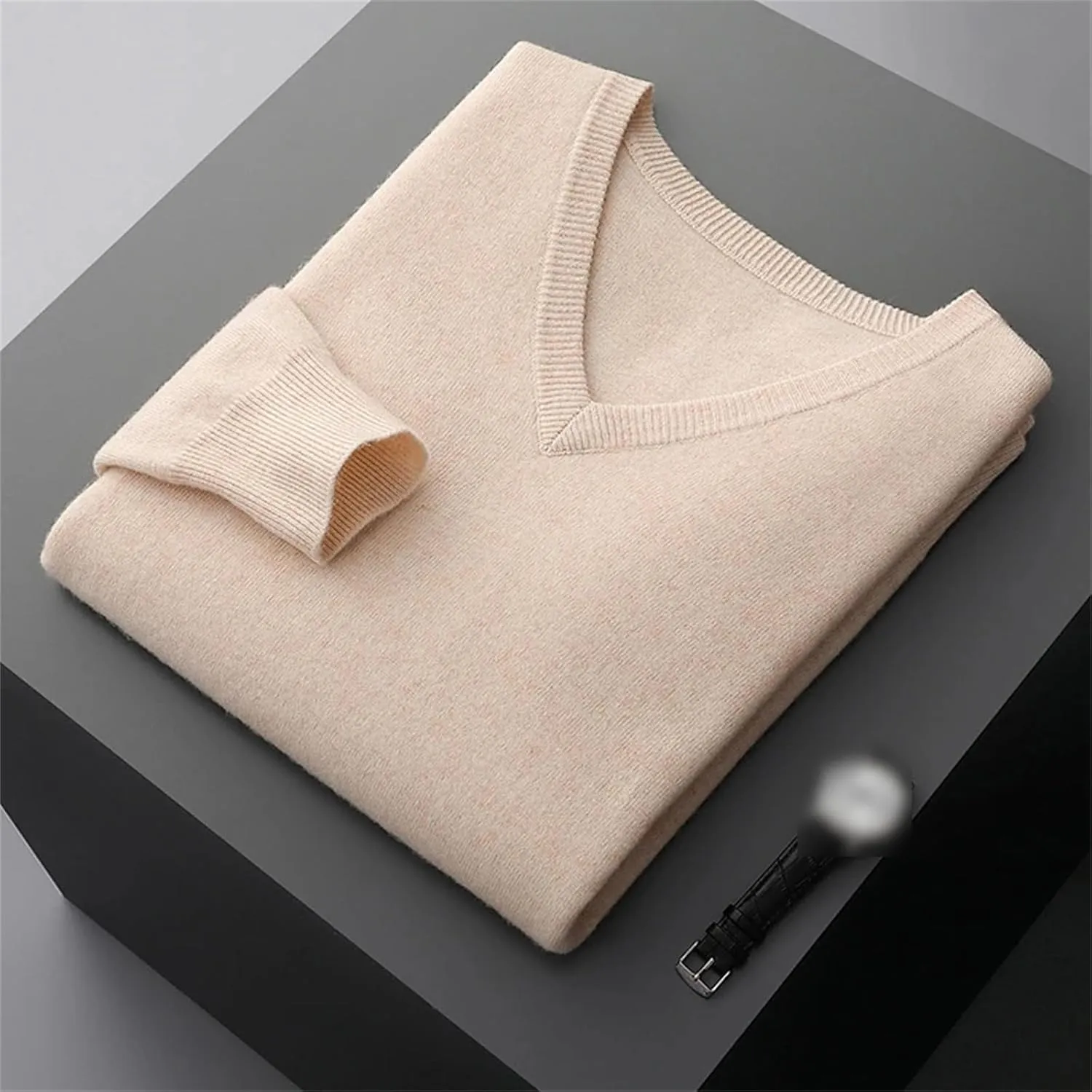 Men's Merino Wool Sweater V-Neck Pullover Top Autumn Winter Knitted Sweaters Casual Loose Jumper