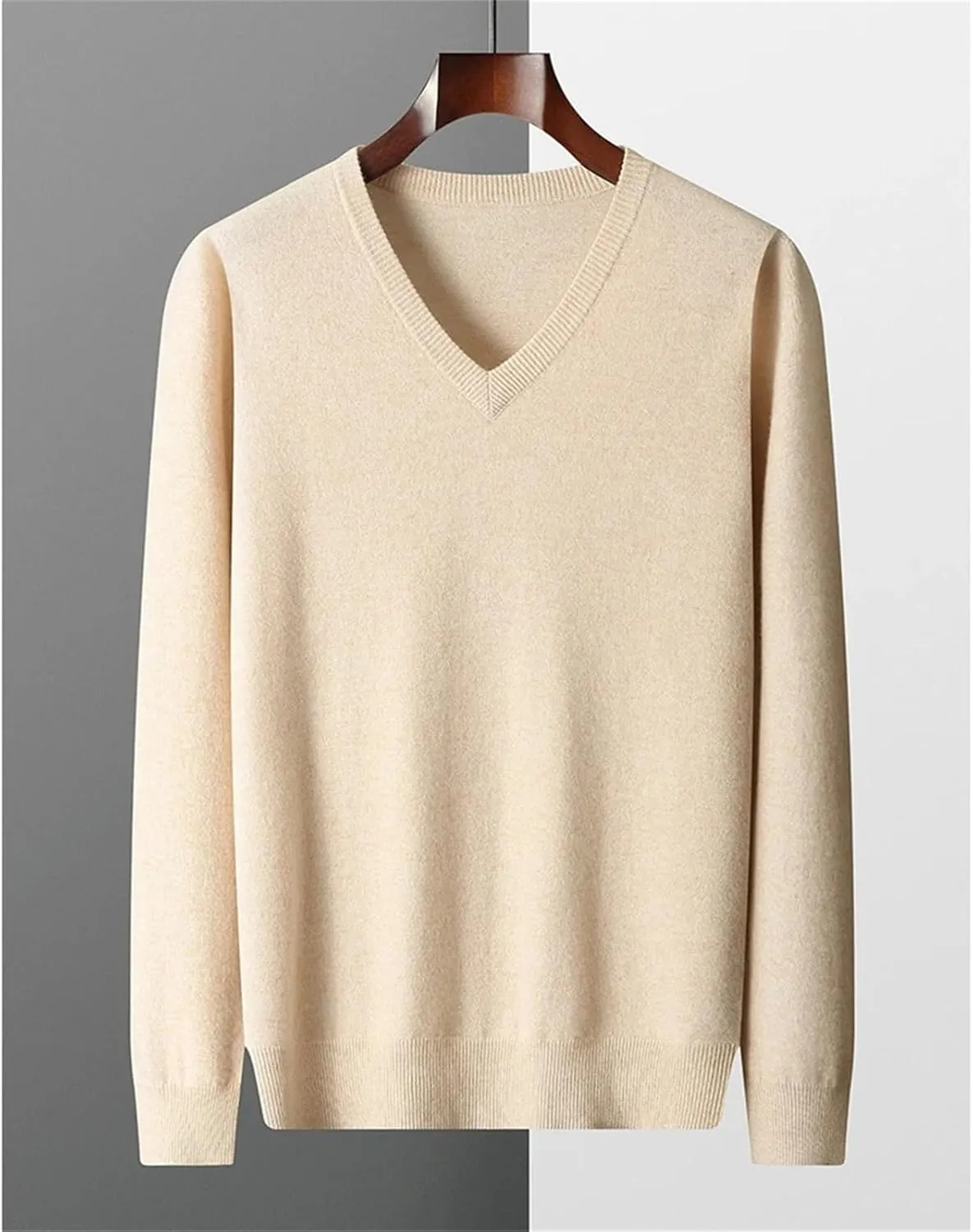 Men's Merino Wool Sweater V-Neck Pullover Top Autumn Winter Knitted Sweaters Casual Loose Jumper