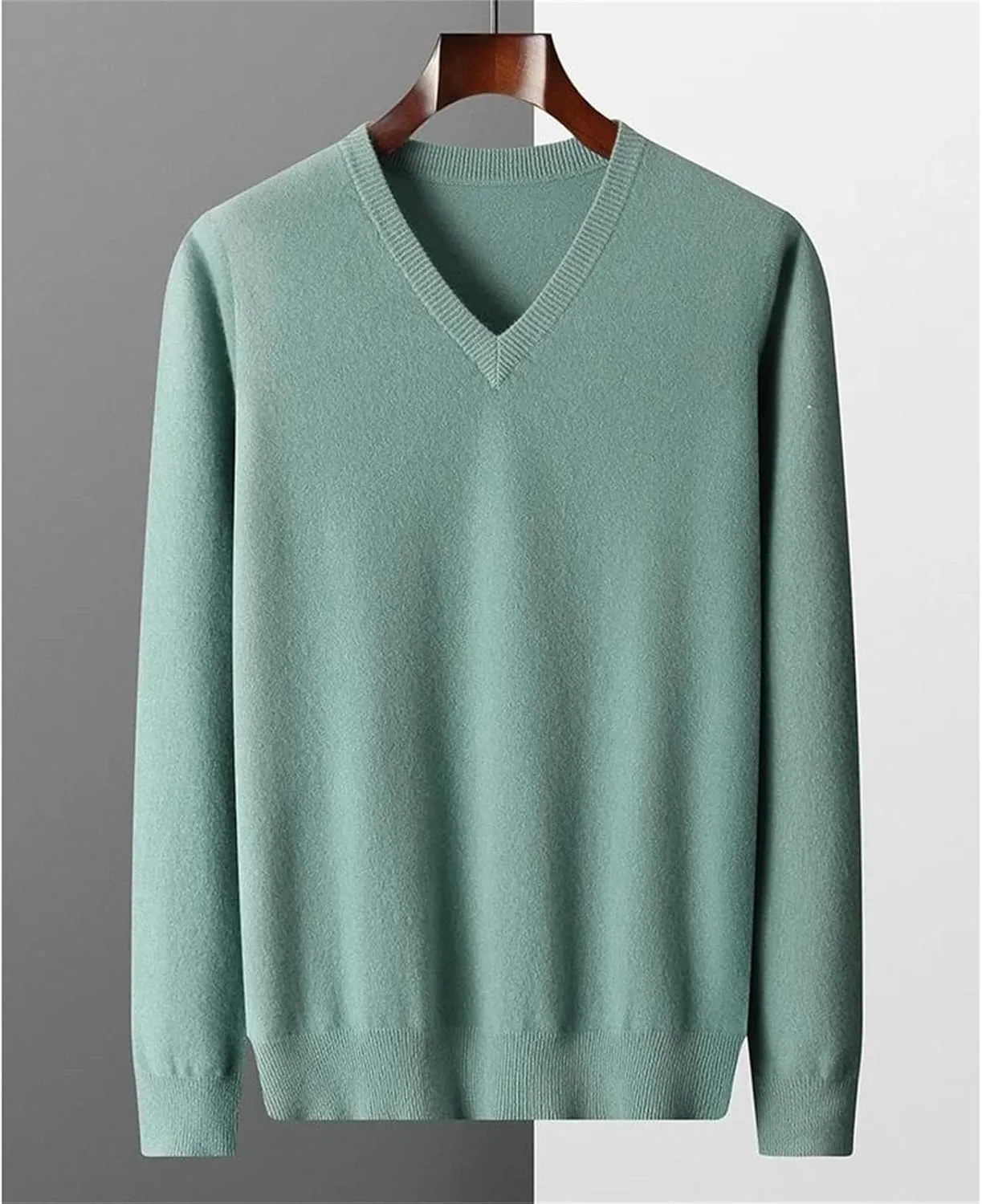 Men's Merino Wool Sweater V-Neck Pullover Top Autumn Winter Knitted Sweaters Casual Loose Jumper