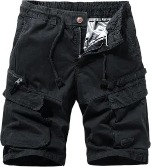 Men's Relaxed Fit Outdoor Jean Trunk Cotton Twill Lightweight Cargo Shorts Zipper Pockets Solid Hiking Short Pants