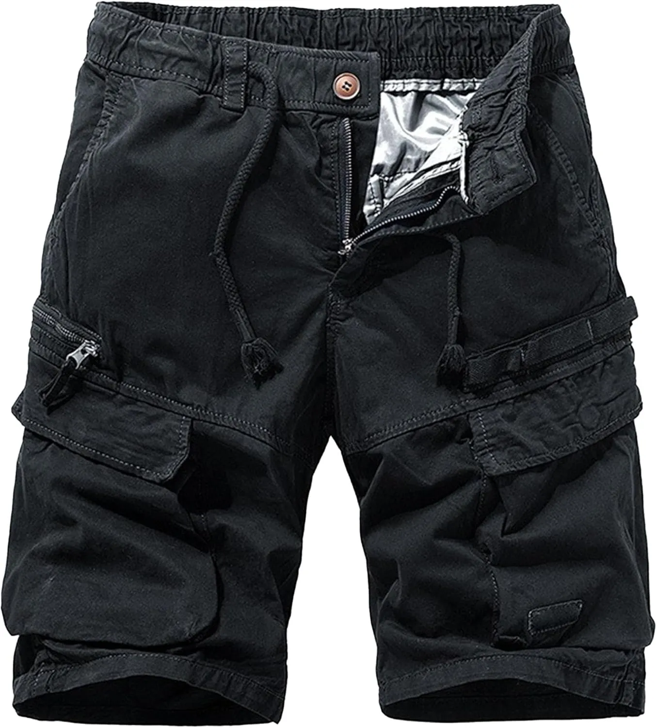 Men's Relaxed Fit Outdoor Jean Trunk Cotton Twill Lightweight Cargo Shorts Zipper Pockets Solid Hiking Short Pants