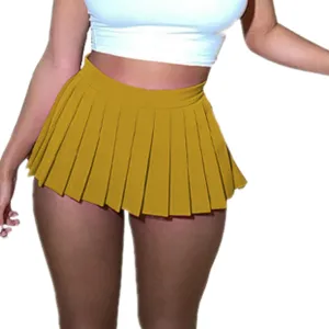 Mini Pleated Skirts for Women, Y2K High Waist Stretchy Tennis Skater A-Line Short Skirt with Shorts Underneath.