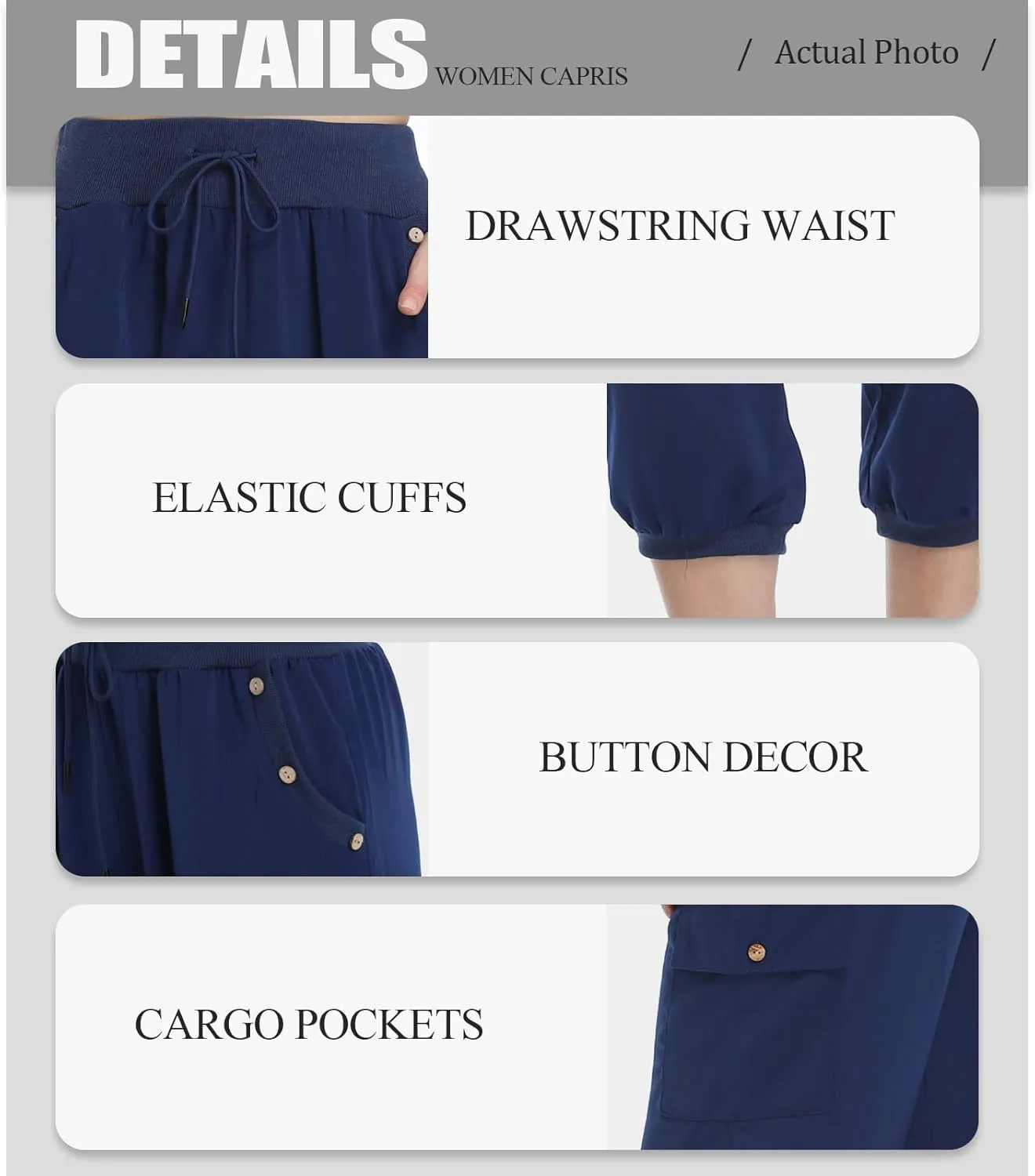 MISS MOLY Women's Cargo Capris Travel Pants Button Decor Summer Loose Harem Sweatpants Stylish Soft with Pockets