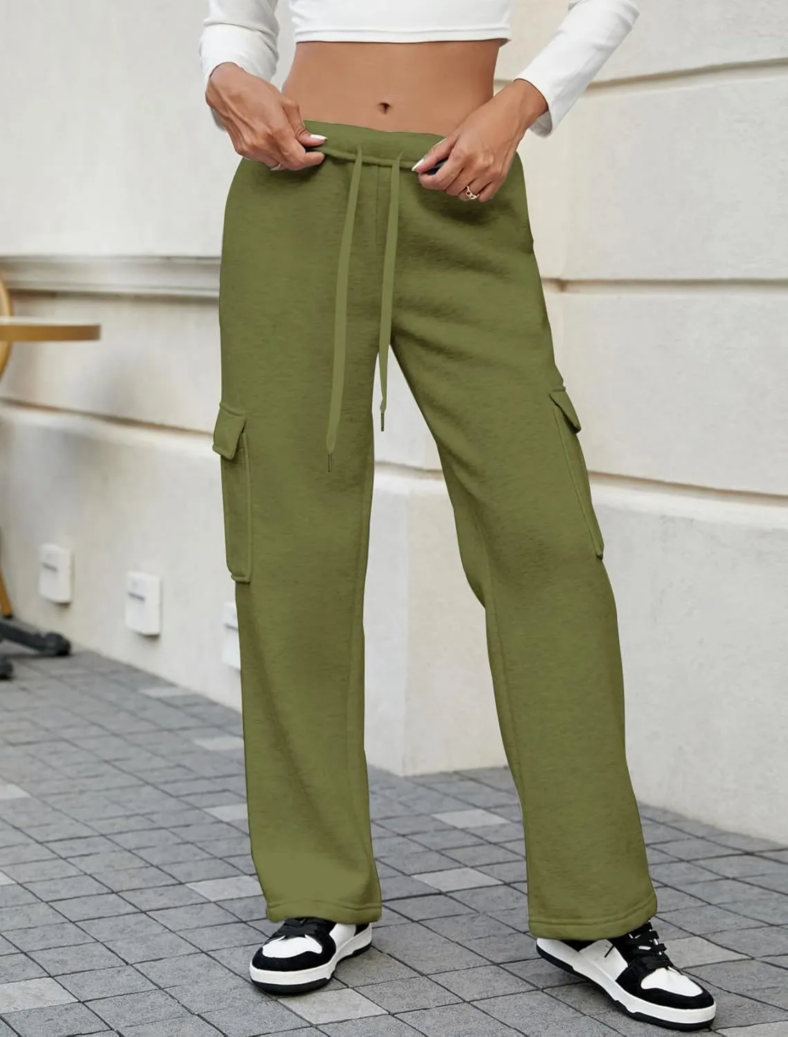 MOYEE Womens Fleece Cargo Sweatpants Casual Baggy High Waisted Joggers Pants with 4 Pockets