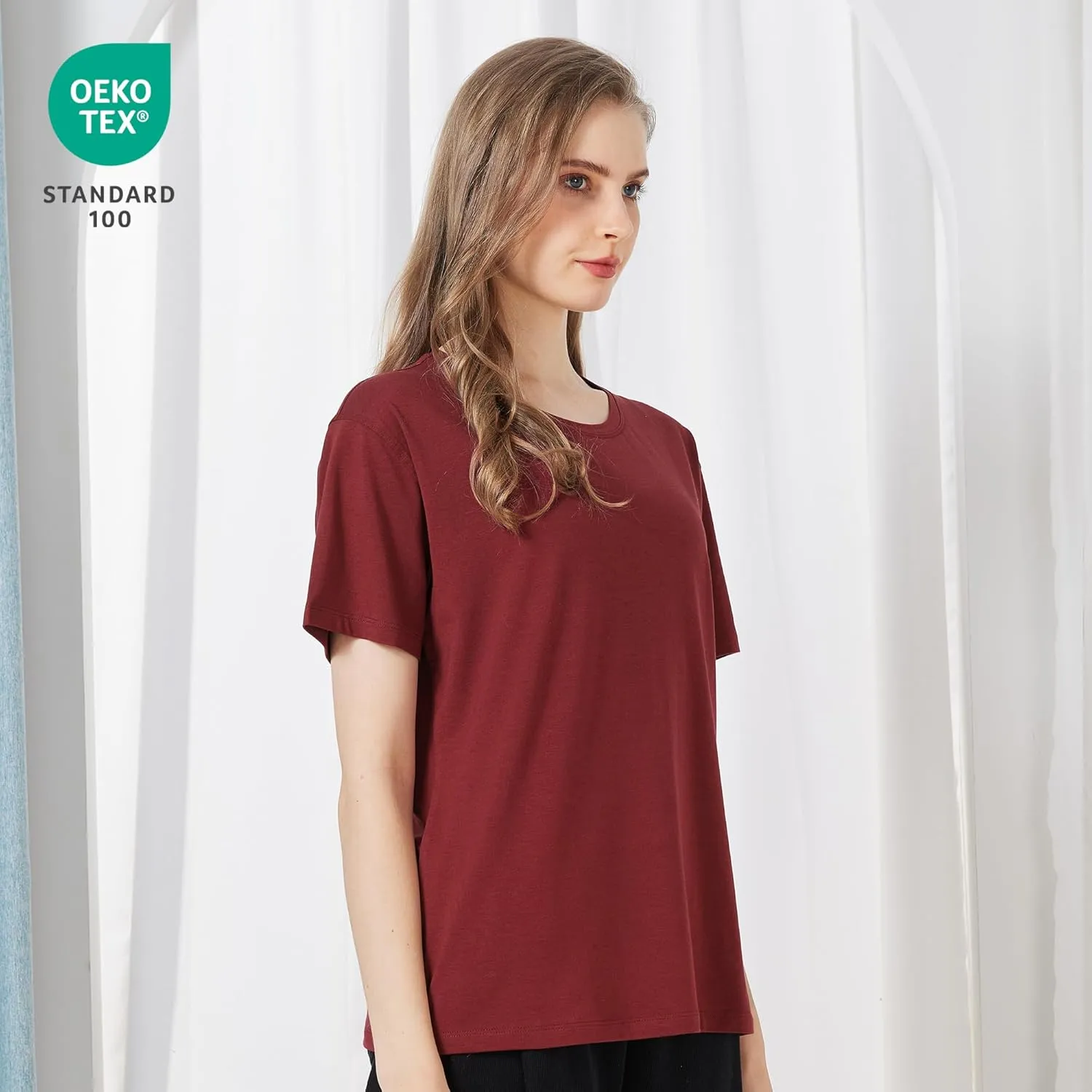 netdraw Women's Ultra Soft Bamboo Viscose T-Shirt Loose Fit Crew Neck Casual Lounge Comfy Cotton Sleep Pajama Tops