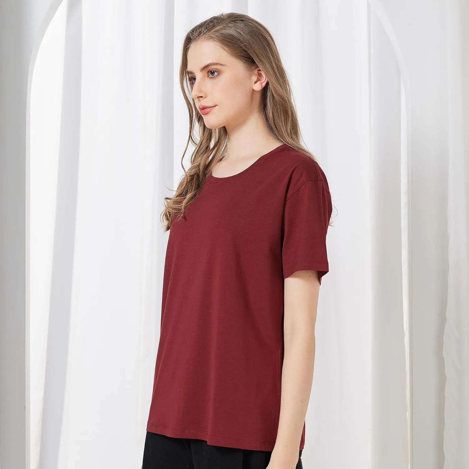 netdraw Women's Ultra Soft Bamboo Viscose T-Shirt Loose Fit Crew Neck Casual Lounge Comfy Cotton Sleep Pajama Tops