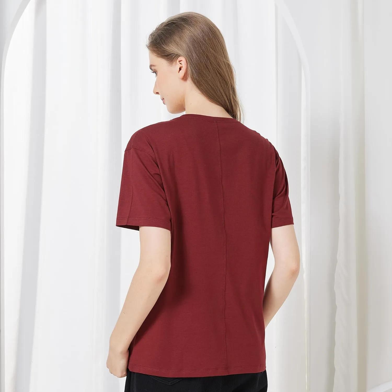 netdraw Women's Ultra Soft Bamboo Viscose T-Shirt Loose Fit Crew Neck Casual Lounge Comfy Cotton Sleep Pajama Tops