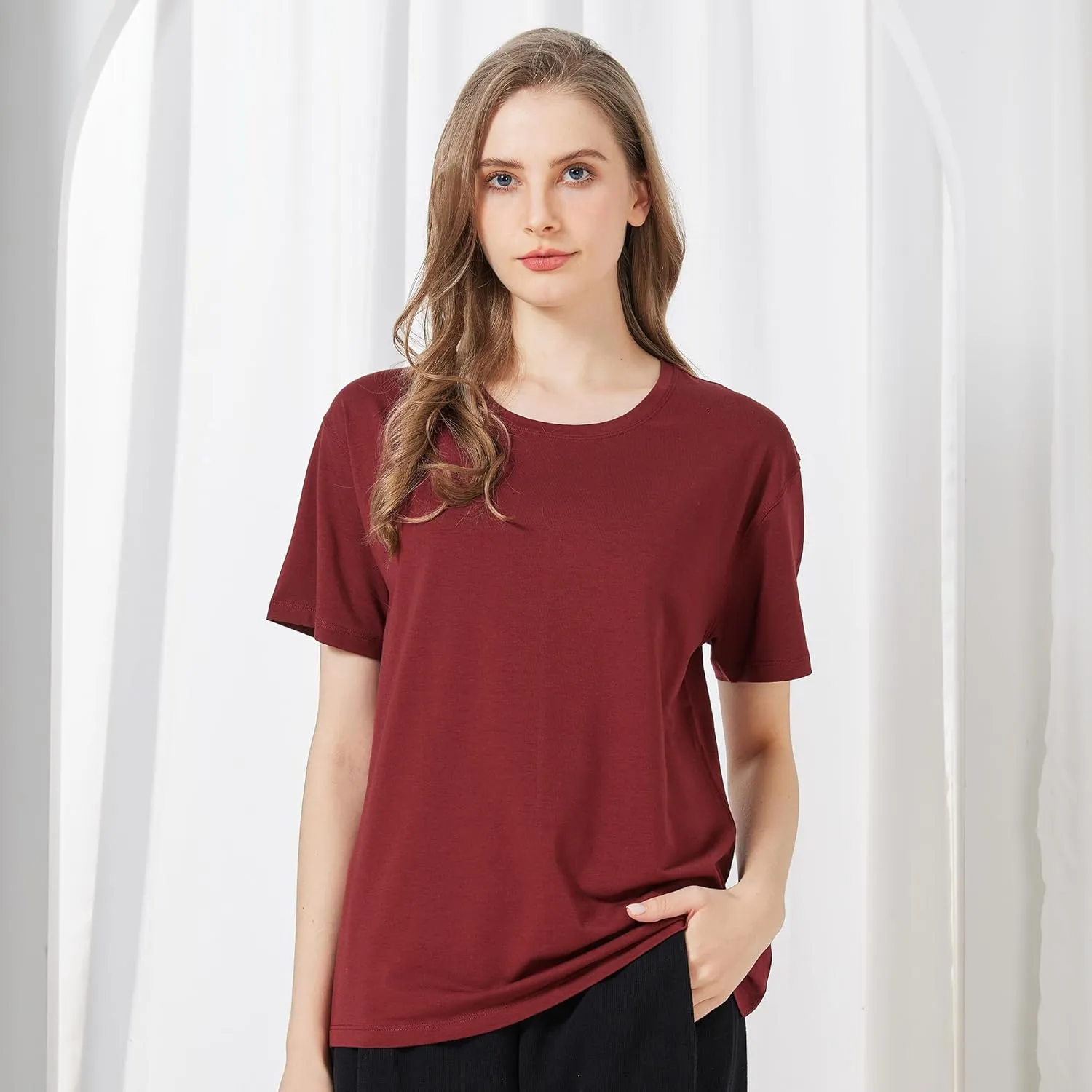 netdraw Women's Ultra Soft Bamboo Viscose T-Shirt Loose Fit Crew Neck Casual Lounge Comfy Cotton Sleep Pajama Tops