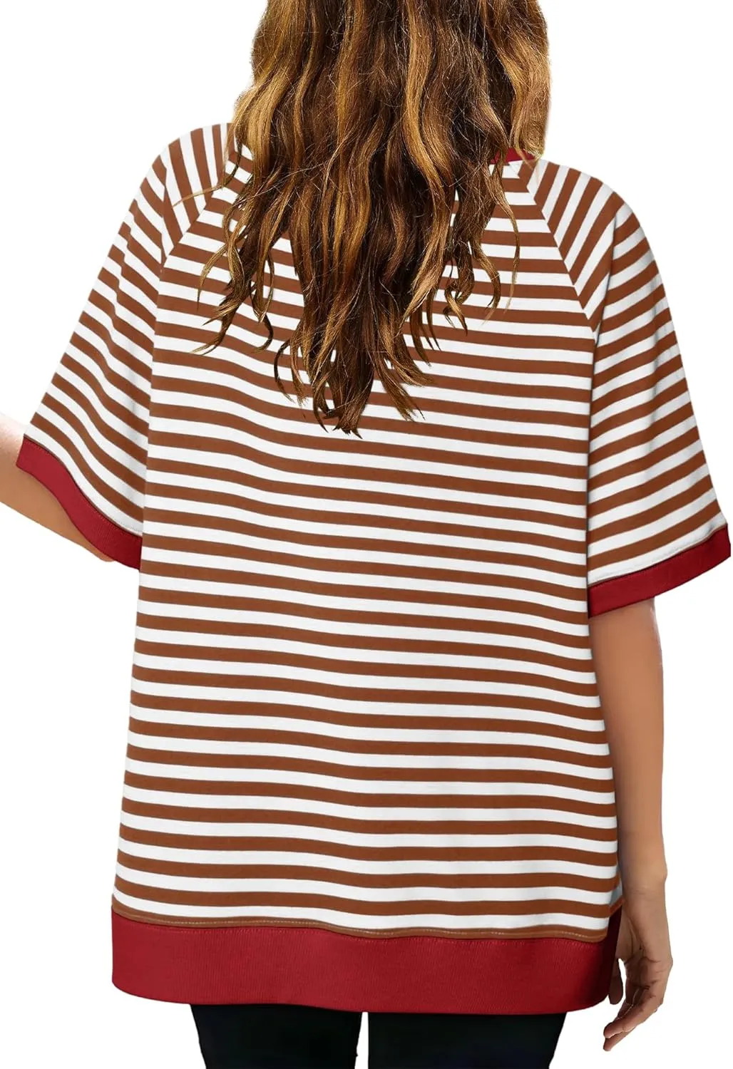 Nirovien Womens Striped Short Sleeve Tshirt Oversized Crewneck Shirt Color Block Tee Shirts Summer Tunic Tops