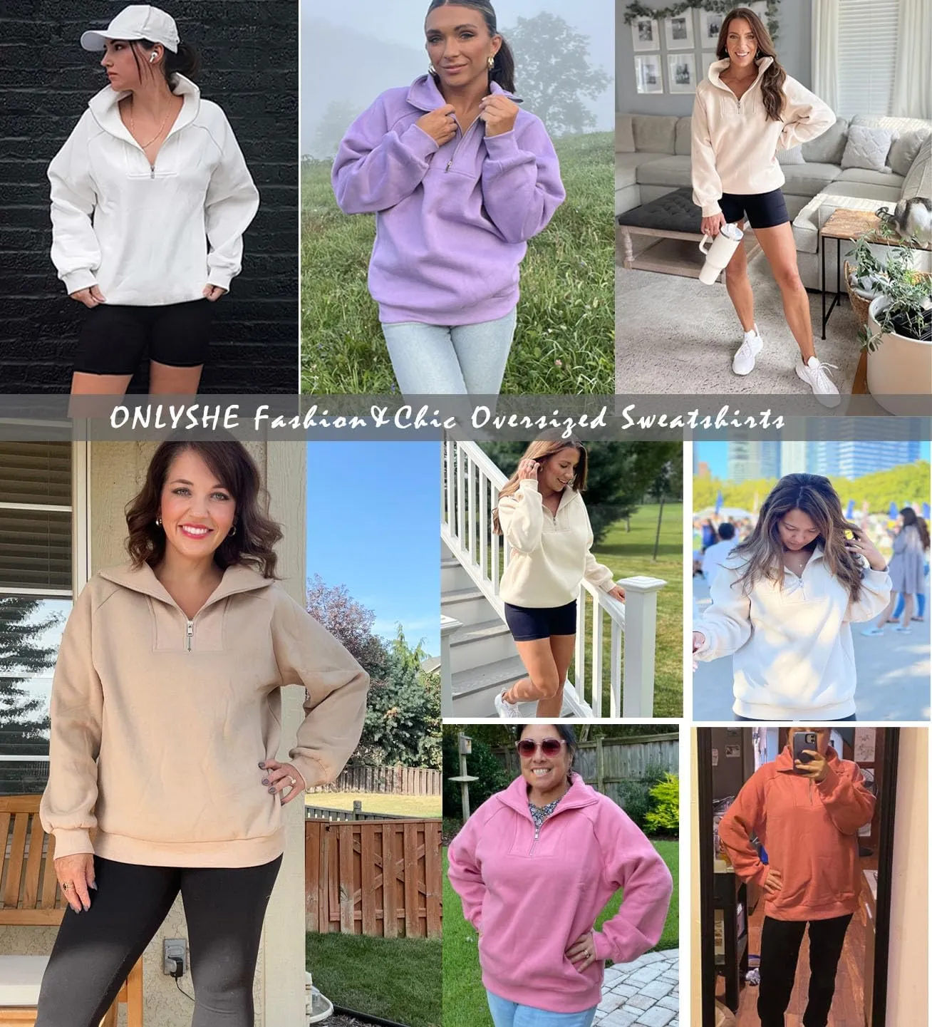 ONLYSHE Womens Half Zip Oversized Sweatshirts Casual Quarter Zipper Hoodies Long Sleeve Shirts Pullovers Fleece Outfits