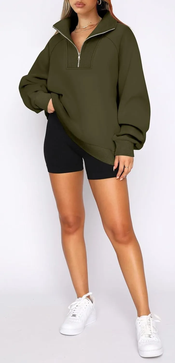 ONLYSHE Womens Half Zip Oversized Sweatshirts Casual Quarter Zipper Hoodies Long Sleeve Shirts Pullovers Fleece Outfits