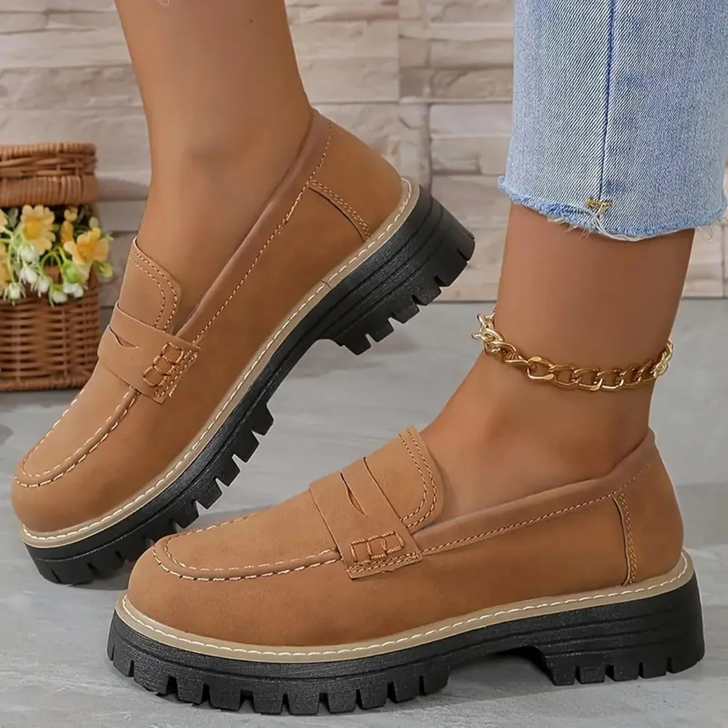 Orthopedic Platform Loafers for Women Thick Sole Loafers Comfort Orthopedic Shoes for Women Round Toe Loafers Shoes Slip on Shoes Casual Walking Shoes