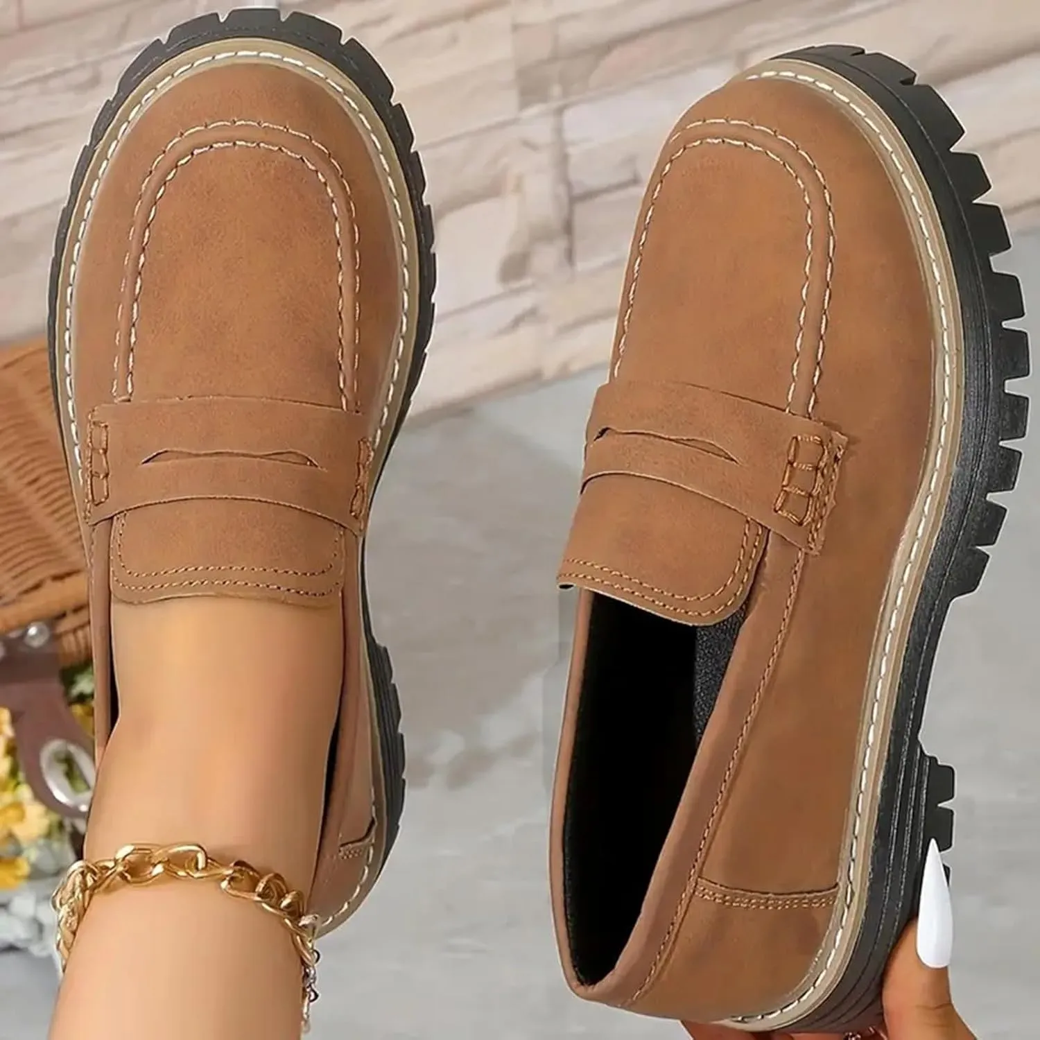 Orthopedic Platform Loafers for Women Thick Sole Loafers Comfort Orthopedic Shoes for Women Round Toe Loafers Shoes Slip on Shoes Casual Walking Shoes