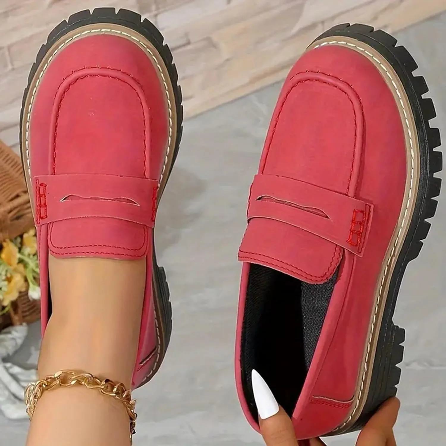 Orthopedic Platform Loafers for Women Thick Sole Loafers Comfort Orthopedic Shoes for Women Round Toe Loafers Shoes Slip on Shoes Casual Walking Shoes
