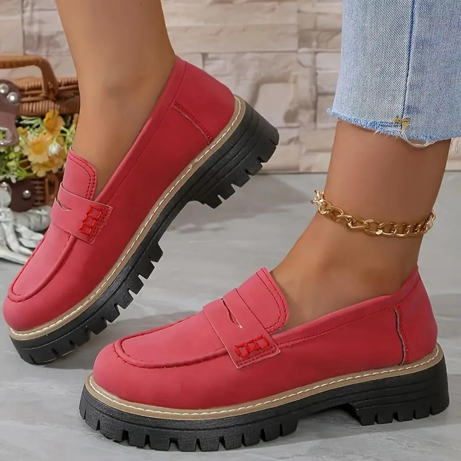 Orthopedic Platform Loafers for Women Thick Sole Loafers Comfort Orthopedic Shoes for Women Round Toe Loafers Shoes Slip on Shoes Casual Walking Shoes