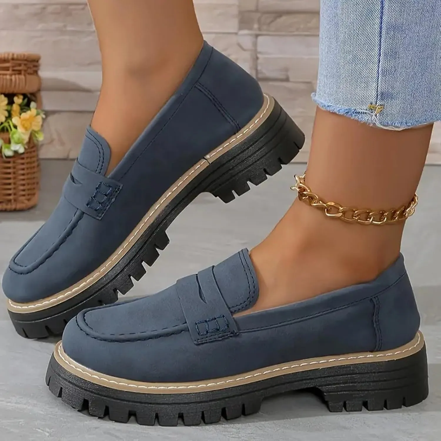Orthoture Womens Shoes Loafers for Women 2025 Comfortable Dressy Platform Chunky Penny Loafer Lug Sole Suede Loafers Slip on Work Office Business Casual Dress Shoes Orthopedic Shoes for Women